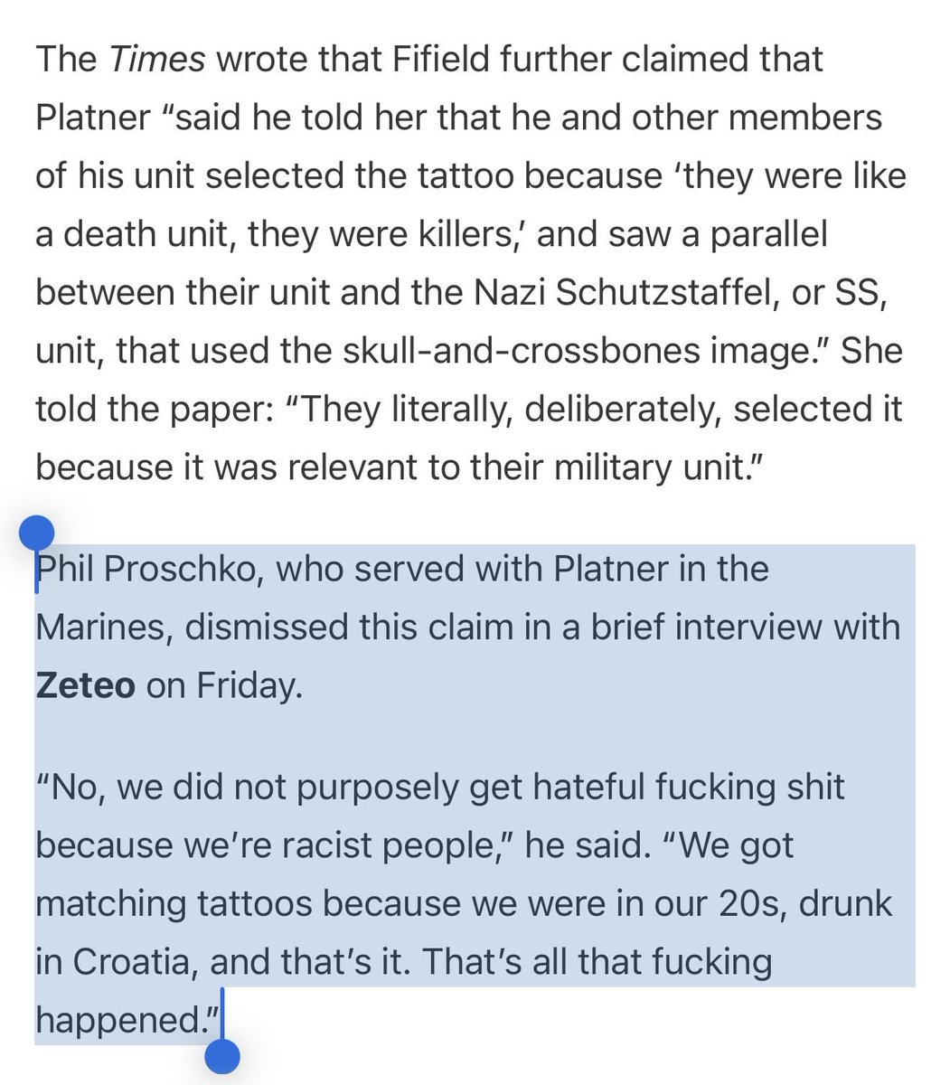 wideofthepost's tweet photo. Zeteo followed up on this specifically, and got Proschko on the record for a second time, corroborating Platner’s account and categorically rejecting Fifield’s story about the tattoo. https://t.co/TTD3JG1iQ9 https://t.co/94pkohekWN