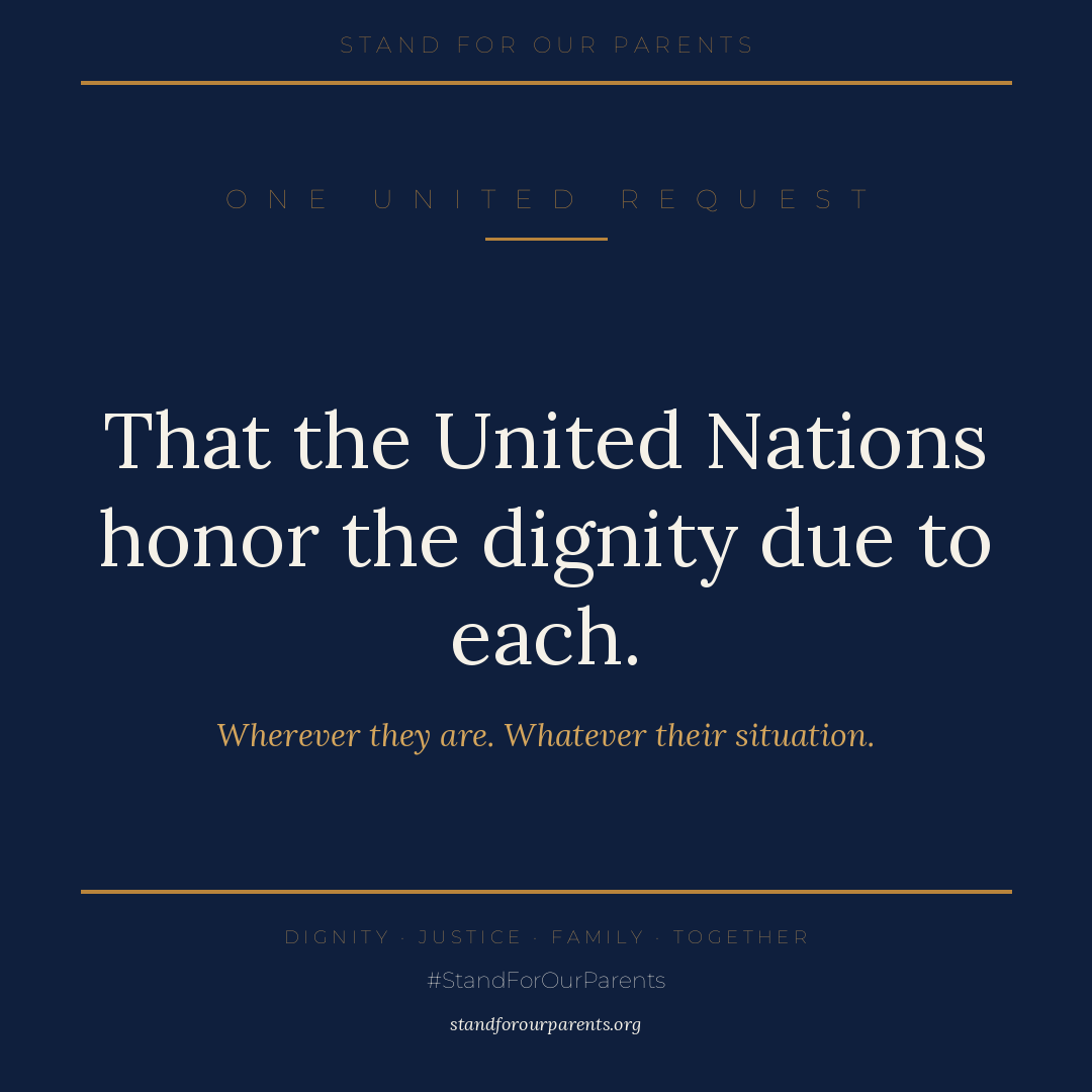 Stand4Parents's tweet photo. One cause. Three faces. One united request.

Wherever they are, our loved ones — and we, who carry their voice — ask the same thing:

That the United Nations honor the dignity due to each.

@UN  #StandForOurParents https://t.co/u2RL0IWF6p