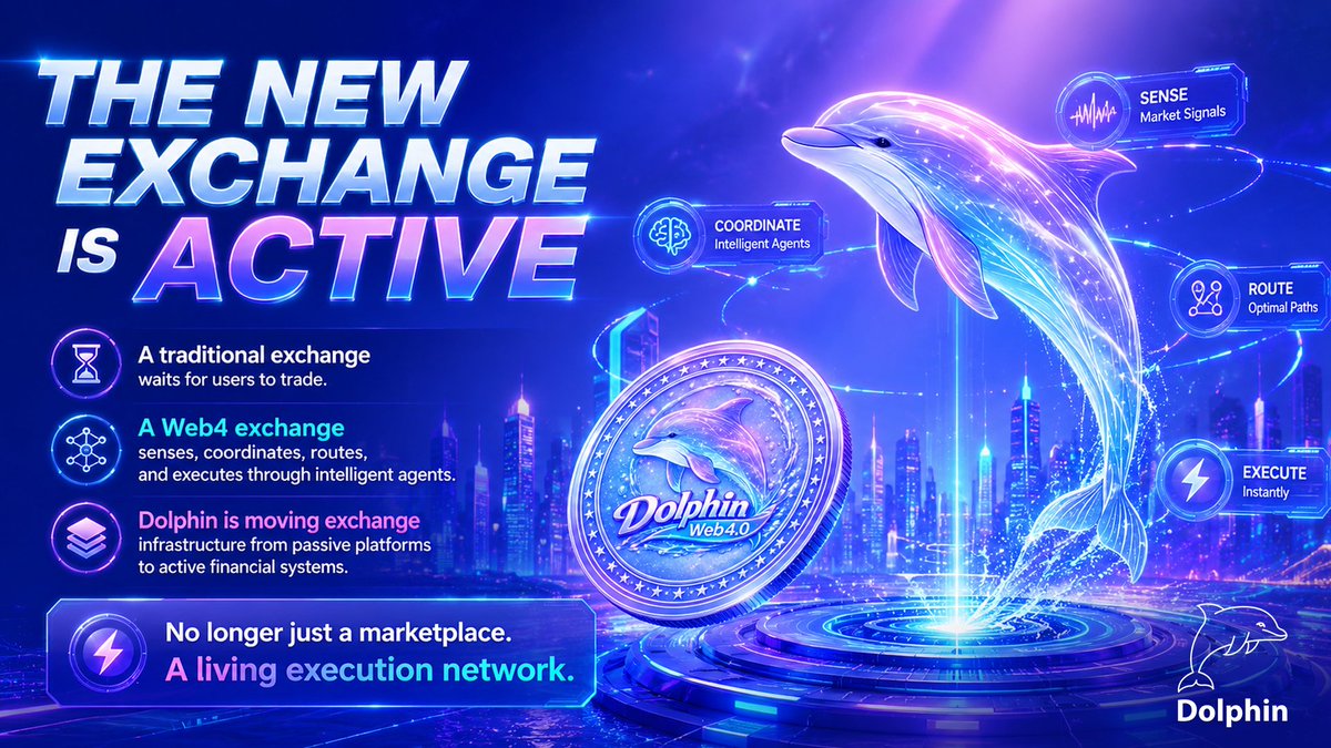 DolphinAI_DOC's tweet photo. The new exchange is no longer passive.

Dolphin Web4 senses market signals, coordinates intelligent agents, routes optimal paths, and executes instantly. 

It doesn’t wait for users to trade — it actively works for them.

#DolphinWeb4 #Web4 #AIAgent https://t.co/mTbUCRmcBm