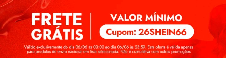 PostandoCupons's tweet photo. 🟥 CUPOM SHEIN 6.6

🚚 Frete Grátis sem valor mínimo 

🎟️ CUPOM: 26SHEIN66

🎟️ Resgate seu cupom aqui 
➡️ https://t.co/IiWJSvl4BT #ad https://t.co/T3p7FCmkeq