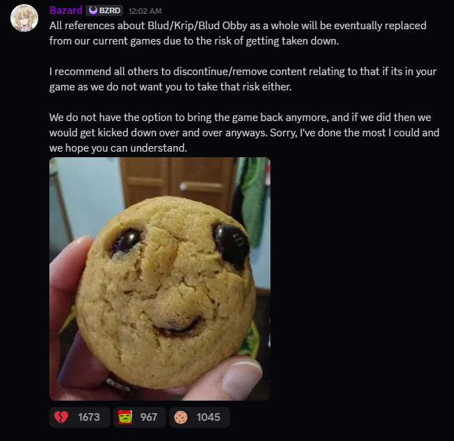 TBBleaksandnews's tweet photo. References to Blud, Krip, and Blud Obby will receive replacements due to what happened to Blud Obby earlier. 

It's quite unfortunate that this will happen, but it's for the best. https://t.co/j56DzWQ3WW
