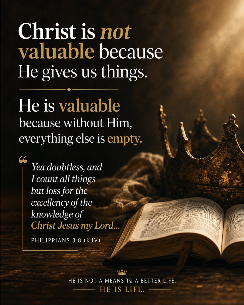 NarrowWaySoul's tweet photo. "But what things were gain to me, those I counted loss for Christ."
Philippians 3:7

Not "Christ plus everything."

Just Christ, and suddenly everything else loses its grip. https://t.co/i9L9fFtY3j