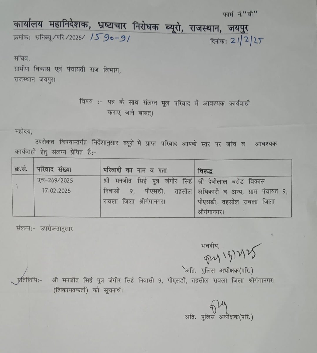 24Publictv's tweet photo. @DIPRRajasthan @Gulab_kataria @RajCMO @AcbRajasthan @madandilawar @KumariDiya @AshokChandnaINC
ACB द्वारा अग्रेषित शिकायत संख्या एच-269/2025 की जांच लंबित होने के संबंध में। https://t.co/DkJr4bqxTO