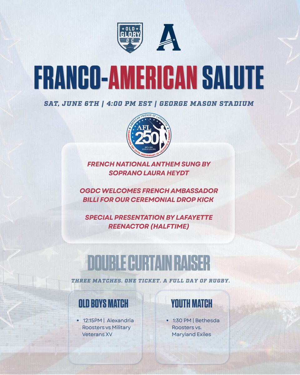 OldGloryDC's tweet photo. Last one, best one. 💪🇺🇸

With playoff tension in the air, we need every fan in the stands for a special match day, honoring the Franco-American Salute and military appreciation day. 

@usmlr | #MLR2026

#Militaryappreciation #OldGloryDC #DCSports https://t.co/cpBKeH7Oti