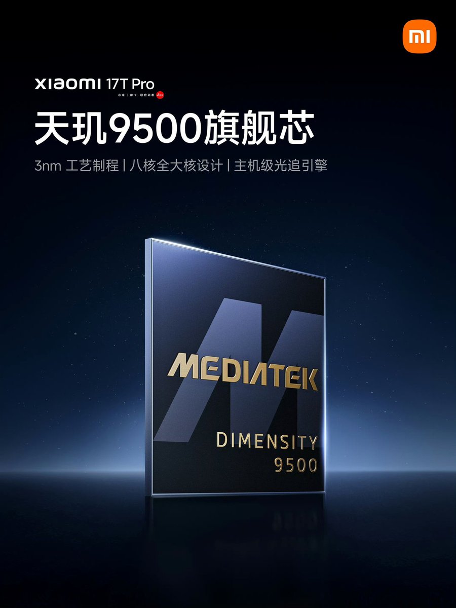 Manindrasingh98's tweet photo. Xiaomi 17T Pro
▫️ MediaTek Dimensity 9500
▫️ 7000mAh🔋Xiaomi Jinshajiang Battery
▫️ 16% Silicon Content
▫️ 6.83" 1.5K 144Hz Ultra High Refresh Rate LTPS OLED Flat Screen
▫️ 3500nits Peak Brightness
▫️ TÜV Rheinland Quadruple Eye Protection Certification
#Xiaomi #Xiaomi17T https://t.co/jHaZQ7rBkQ