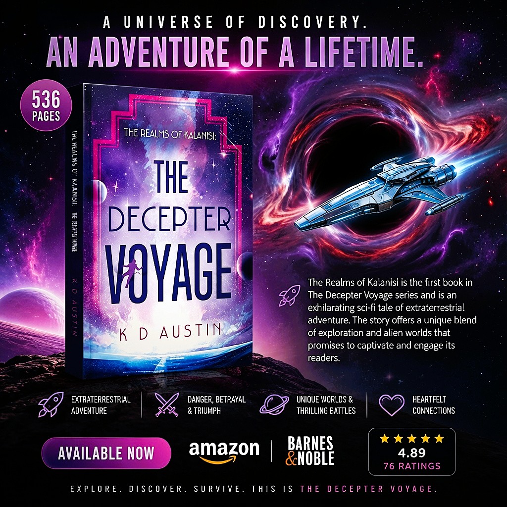 karlaustin49660's tweet photo. Embark on an Epic Sci-Fi Adventure!  
The Realms of Kalanisi: The Decepter Voyage 
Author: K D Austin https://t.co/mGsrcvO6Fu
Join Dan Casey on an unforgettable journey across the stars💞
 #bookrecommendations #booktok #scifi #scifirom https://t.co/aBK0KKNRc0