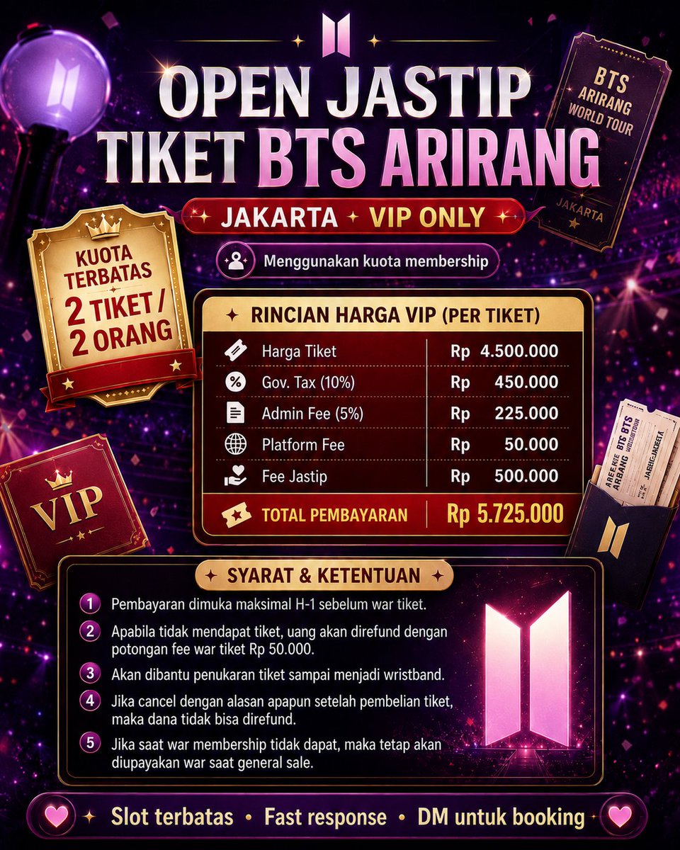 putririu's tweet photo. Gaes aku jadi open jastip konser bts arirang jakarta untuk kategori VIP day 2 pakai membershipku cuma untuk 2 orang yaaa, bagi yang mau-mau aja 🙏
#BTS_ARİRANG #bts #konser #worldtour https://t.co/5zgZYiYudt