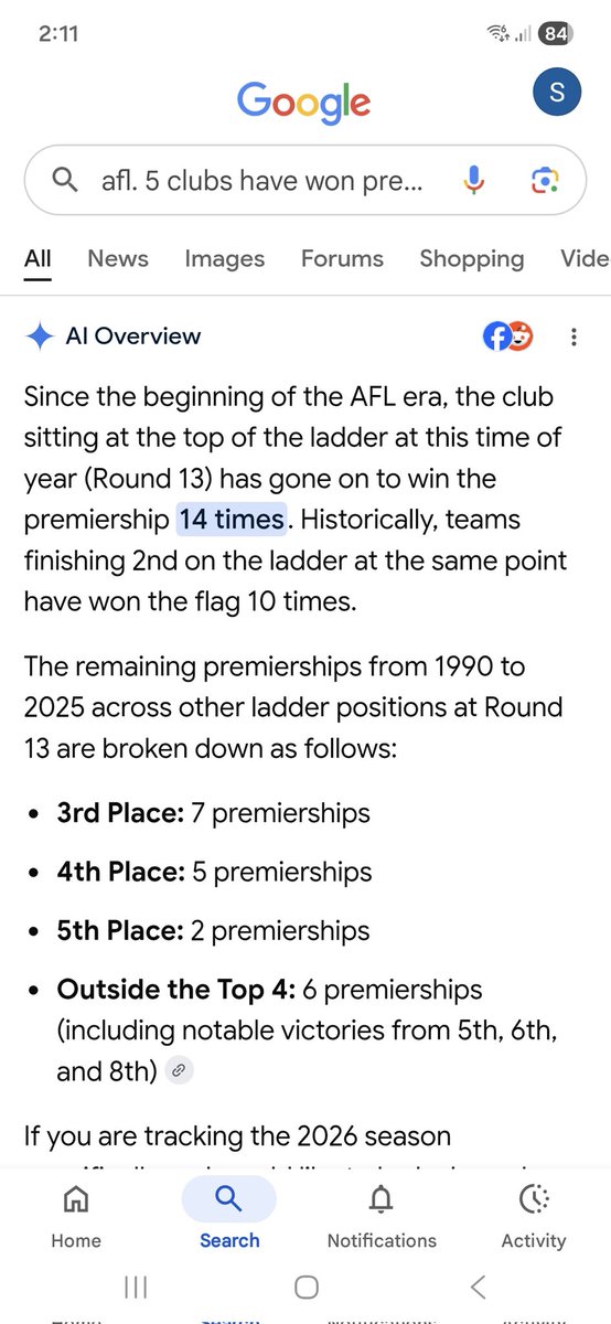 sandiew1's tweet photo. Commentator's saying sitting on top of the ladder this time of year not many have won the grandfinal. Its even less for other positions you fools #foreverfreo https://t.co/fSZqsV1Uq3