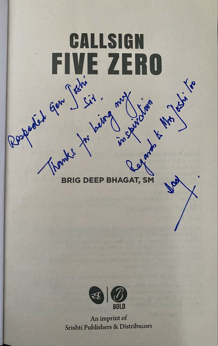 YkJoshi5's tweet photo. Received a signed copy of- “Call Sign Five Zero” 

Many thanks Brig Deep Bhagat! 😊

A true, unfiltered account of a Special Forces officer’s life as he finds his way through bullets and brotherhood. 

Witness his transformation from the NDA days into an elite officer of 9 Para SF. 
Through near-death experiences, leadership under pressure, and bonds forged in adversity, this account offers rare insight into the mind of a soldier in olive green. It strips away the myth to reveal the discipline, restraint, and clarity that truly define courage!
Order -
https://t.co/PLnSkvMg5f