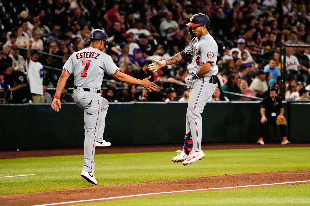 NatsRoundtable's tweet photo. Final: Nationals 14, Diamondbacks 1

Nationals get back to .500, move to 20-12 on the road, tie a season-high six HRs and score 10+ for the tenth game this season 📈 https://t.co/lkHnXe2JVD