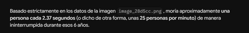 AngelAscanio's tweet photo. @LiteralMem3s Basado estrictamente en los datos de la imagen, moría aproximadamente una persona cada 2.37 segundos (o dicho de otra forma, unas 25 personas por minuto) de manera ininterrumpida durante esos 6 años.😞 https://t.co/ClxF9b6Ejl