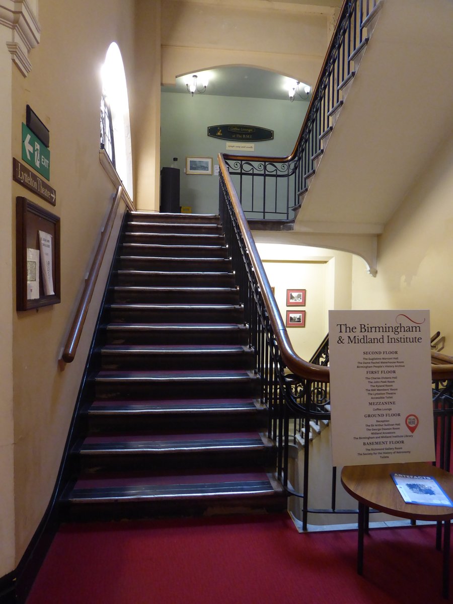 CathyRLowe's tweet photo. #StaircaseSaturday  Rain prompted me to shelter in the Birmingham &amp; Midland Institute; 1899.

The Institute was founded in 1854 for the “Diffusion and Advancement of Science, Literature and Art amongst all Classes of Persons resident in Birmingham and the Midland Counties”. https://t.co/zZ3xRQM8xh