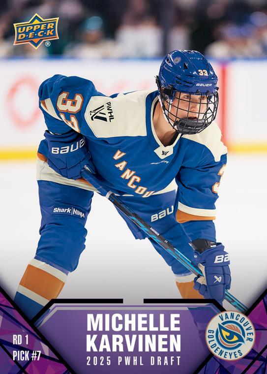 JBockhodt's tweet photo. Michelle Karvinen 2025 #PWHL Draft digital hockey card #VancouverGoldeneyed https://t.co/swtAW8t26S