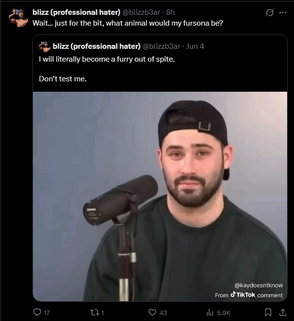 AshuronTheDerg's tweet photo. Collectively, we need to continue calling out people who choose to mock/abuse the furry community because their engagement levels have dropped while not even actually liking us. https://t.co/mG3Gs9KR5x