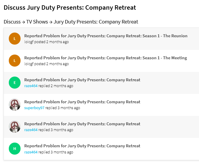 AngTerTer's tweet photo. @serializd @praveenasarav Jury Duty Presents: Company Retreat initially had a separate page on Prime but it's now listed as Season 2, but @themoviedb mods refuse to acknowledge and fix this. Also, if changes are made or if TMDb pages are deleted, do we lose reviews on @serializd? (3/n) https://t.co/5MCDWXXg2Y