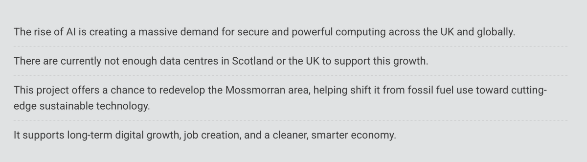MccailColl's tweet photo. It should worry all of us that the proposed Auctertool data centre is greenwashing itself by promising to accelerate the energy transition in recently deindustrialised areas like Mossmorran. 

Fossil capital has failed local workers; now, big tech promises to come to their aid. https://t.co/2tvYHmLbXJ