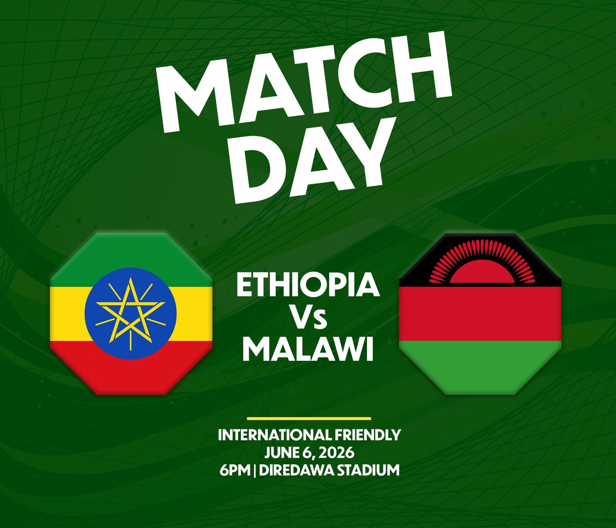 EthiopiaFF1's tweet photo. ⚽️ MATCH DAY ! 🇪🇹

Ethiopia takes on Malawi today in an international friendly at the Diredawa Stadium.

🕒6PM

 #DilLeEthiopia 🇪🇹 #Walias #ETHvMWI https://t.co/28MFMTGJGb