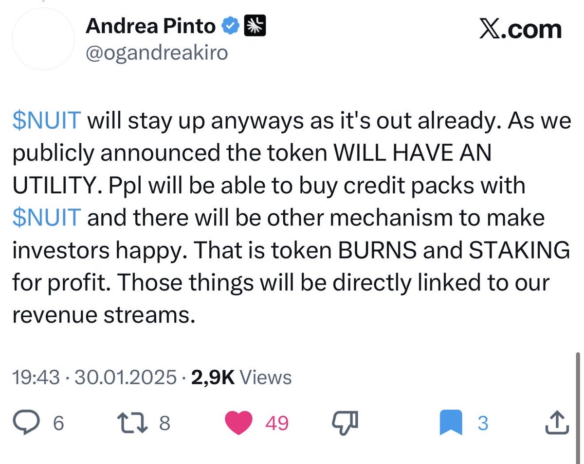 Rick79023993's tweet photo. @Jrock132342 @nottecore @garrytan For the context how $nuit misled token holders into believing they are buying into the success of the company. https://t.co/f4876o1KHL