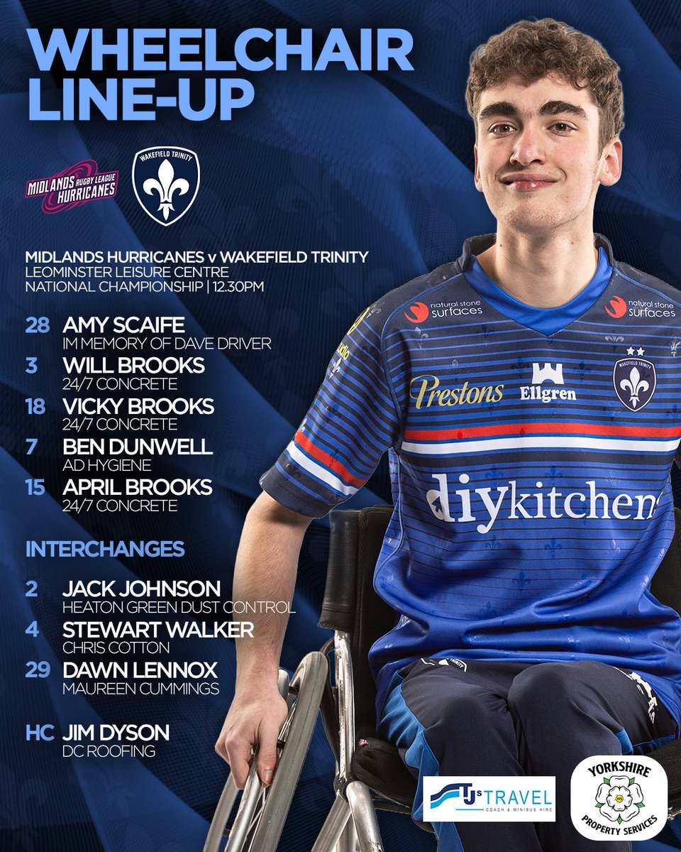 WTComFoundation's tweet photo. ♿ Here's how Wakefield Trinity Wheelchair line-up for this afternoon's trip to Midlands Hurricanes!

🤝 Yorkshire Property Services | TJs Travel

#UpTheTrin https://t.co/PtS3PSDm3S