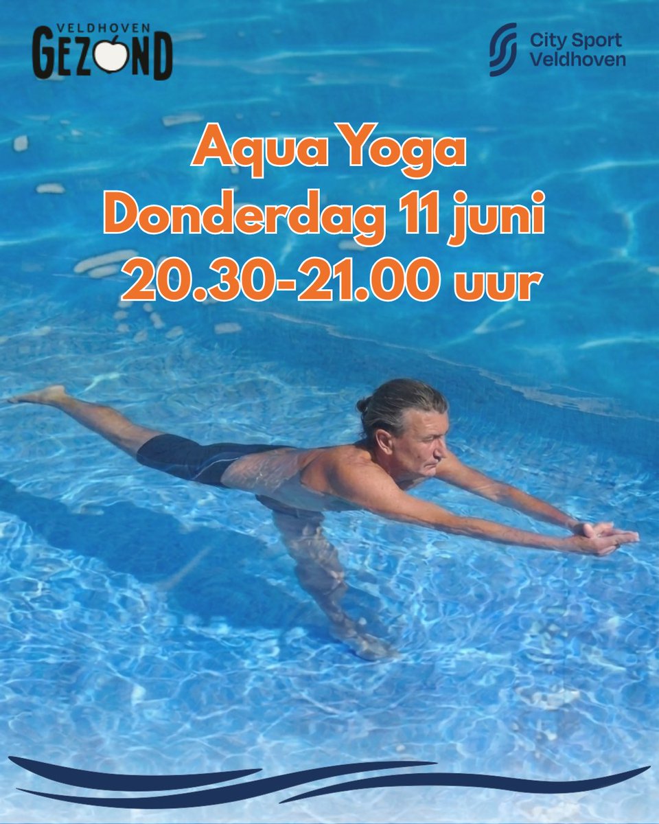 citysportvhv's tweet photo. Zin in een ontspannen en actieve avond? Kom donderdag 11 juni naar onze 𝗴𝗿𝗮𝘁𝗶𝘀 Aqua Yoga sessie! Van 20:30 tot 21:00 uur even helemaal tot rust komen. Doe jij mee?
#actievezwembeleving #zwemles #aquaYoga #ontspanning #veldhoven #citysportveldhoven @veldhovengezond https://t.co/77mVRHjE8J