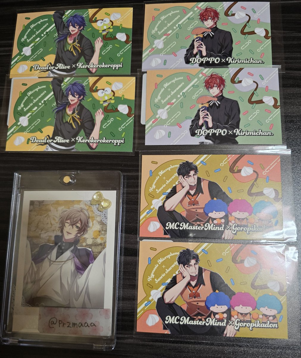 przmaaa's tweet photo. 交換　ヒプマイ　サンリオ　特典イラストカード

出)簓、空却、※二郎、三郎、理鶯、帝統、独歩、零

求)幻太郎、一二三

※二郎は幻太郎との交換のみ
郵送希望です。

お気軽にお声掛け下さいませ。 https://t.co/Q4pUj3IeQo