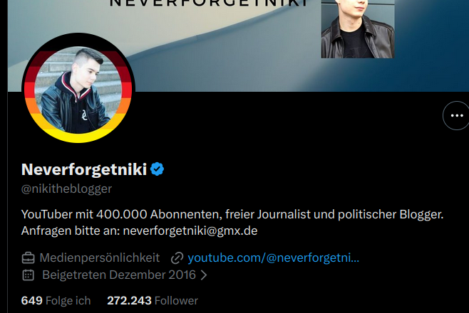 NikithebIocker's tweet photo. Journalistisches Versagen! Teilen!
Am 20.5. um 12.51 Uhr postete AFD-Propaganda Blogger Niklas Lotz seine "Politische  Anzeige" bezüglich AfD-Fraktion Bundestag blabla...
Und der Beitrag hat gerade mal 125 Likes bei 272.243 Follower.
Also rund 0,046 % der Follower, quasi Niemand! https://t.co/mFis9PxMC8