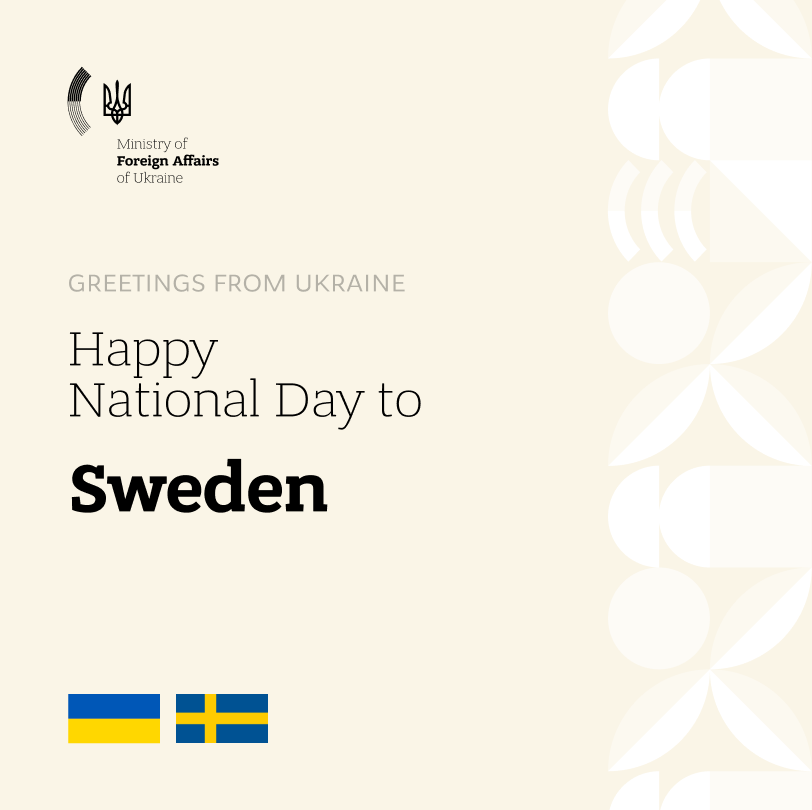 MFA_Ukraine's tweet photo. Happy National Day, Sweden! 🇸🇪 @SweMFA

Warm congratulations to the people of Sweden on the occasion of the National Day of Sweden.

We highly appreciate Sweden’s unwavering support for Ukraine and cherish our close partnership. Wishing Sweden peace, prosperity, and continued success.