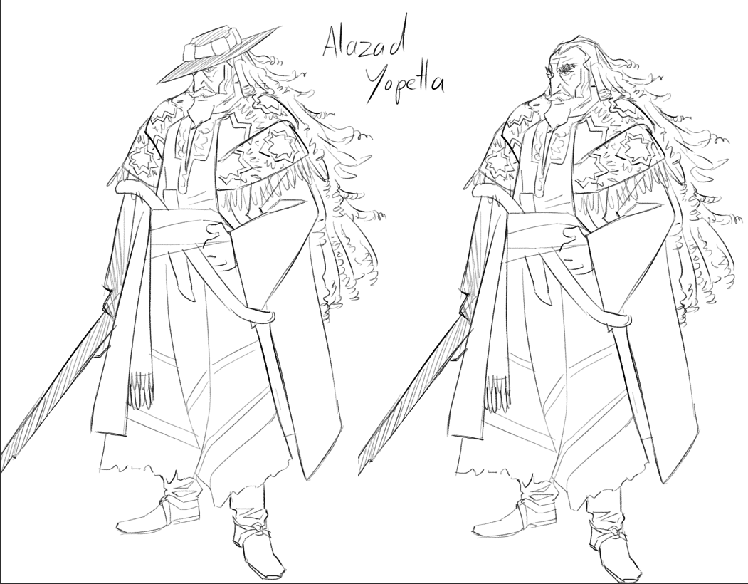 UbekaDraws's tweet photo. Aside from self-publishing, I'm currently working on a Weird West story and am trying to design some of the characters. Trying for a Gaucho x al-Andalus crossover with this one https://t.co/Ds0NNS1ee7