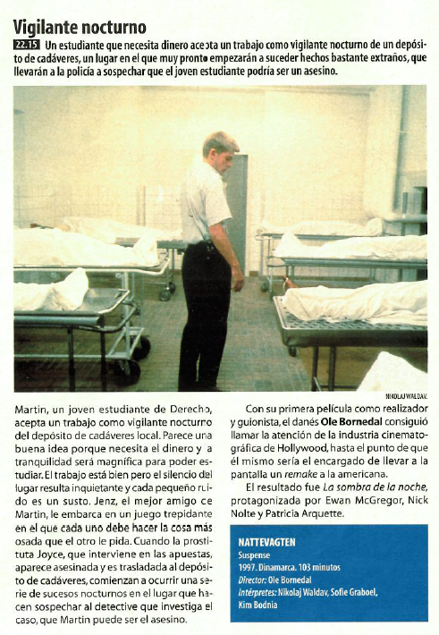gencanalplus's tweet photo. Una de esas frias pesadillas que nos llegó de Dinamarca a mediados de los 90. Un film a descubrir por las nuevas generaciones.

"Vigilante nocturno" en Canal Plus el 6 de Junio de 1999 https://t.co/qD794xRopo
