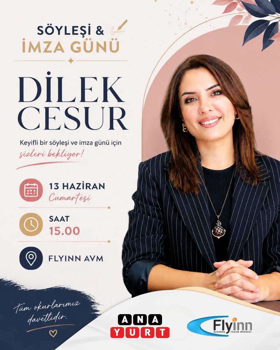 flyinnavm's tweet photo. Değerli yazarımız Dilek Cesur 13 Haziran Cumartesi günü saat 15:00’da sevenleriyle bir araya geliyor. Söyleşi ve imza gününe tüm ziyaretçilerimiz davetlidir.

#söyleşi #imzagünü #dilekcesur #kitap #psikoloji #anayurt https://t.co/6fZ9PD61RP
