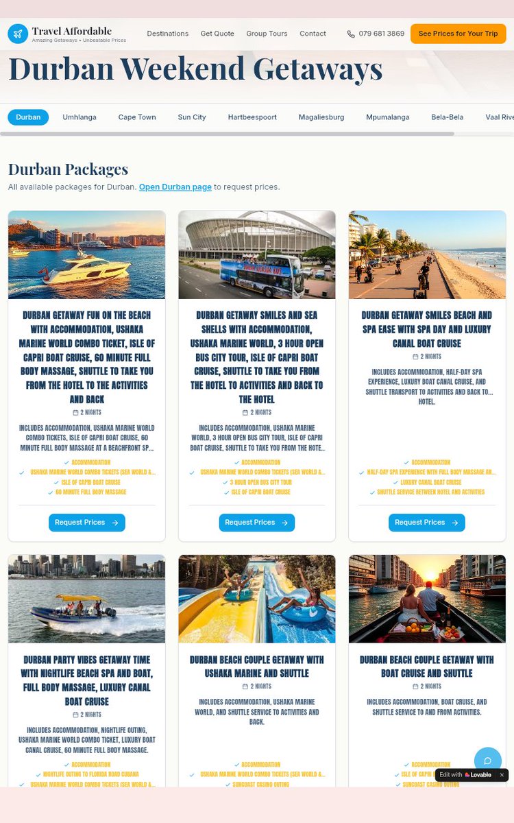 TravAffordable's tweet photo. @Banyana_Banyana Tuesday is a fresh opportunity. After Tuesday a Durban trip will be deserved https://t.co/Sq0TgWDxnR info@travelaffordable.co.za 0796813869 https://t.co/LFgjvXeGeo