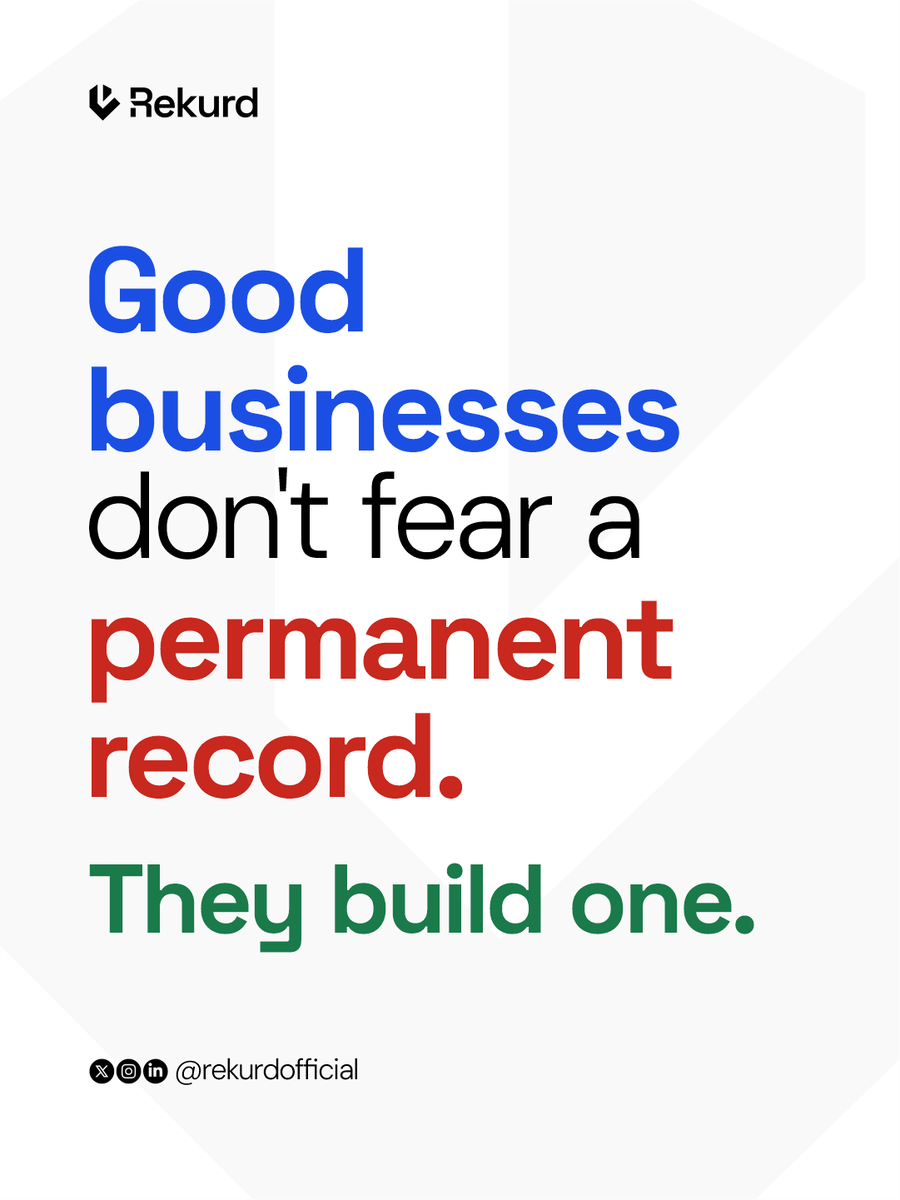 rekurdofficial's tweet photo. Rekurd is not a threat to the companies that get it right.

The record is the best asset they have ever had, and the one thing their competitors cannot manufacture.

#Rekurd #TheRecordStarts #Accountability #BusinessReputation https://t.co/AH6aP8HI8n