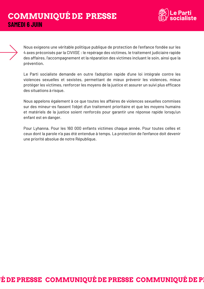 partisocialiste's tweet photo. 🔴Communiqué de presse : Affaire Lyhanna : protéger les enfants doit devenir une priorité absolue

👉Lire la suite du communiqué https://t.co/rHb6440cbt https://t.co/8Ztjb3G4A4