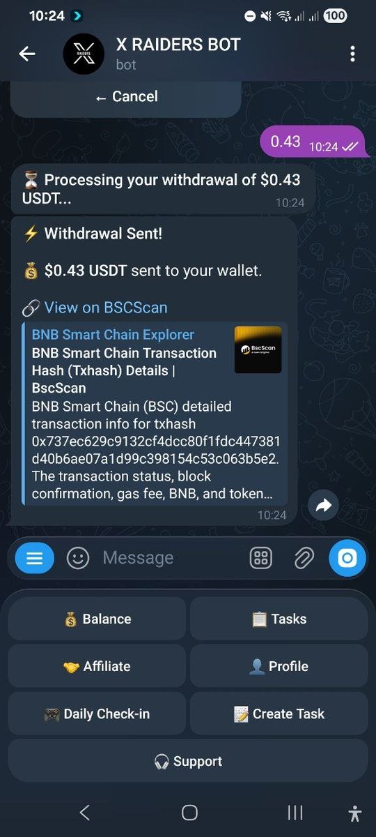 airdrop_testing's tweet photo. 🎁 new legit Airdrop ✅️ Instant Withdraw today date 💲

0.53$ USDT Received successfully  instant WITHDRAW 

Join: https://t.co/IDuol8HY1X

- submit username
- add code to bio
- done 
- min withdraw $0.09

X requirement  30 days old + 30 follower 👀

Complete ongoing Task  Use this Bot when you need fees 😊

like and repost Follow for more instant Airdrops ❤️