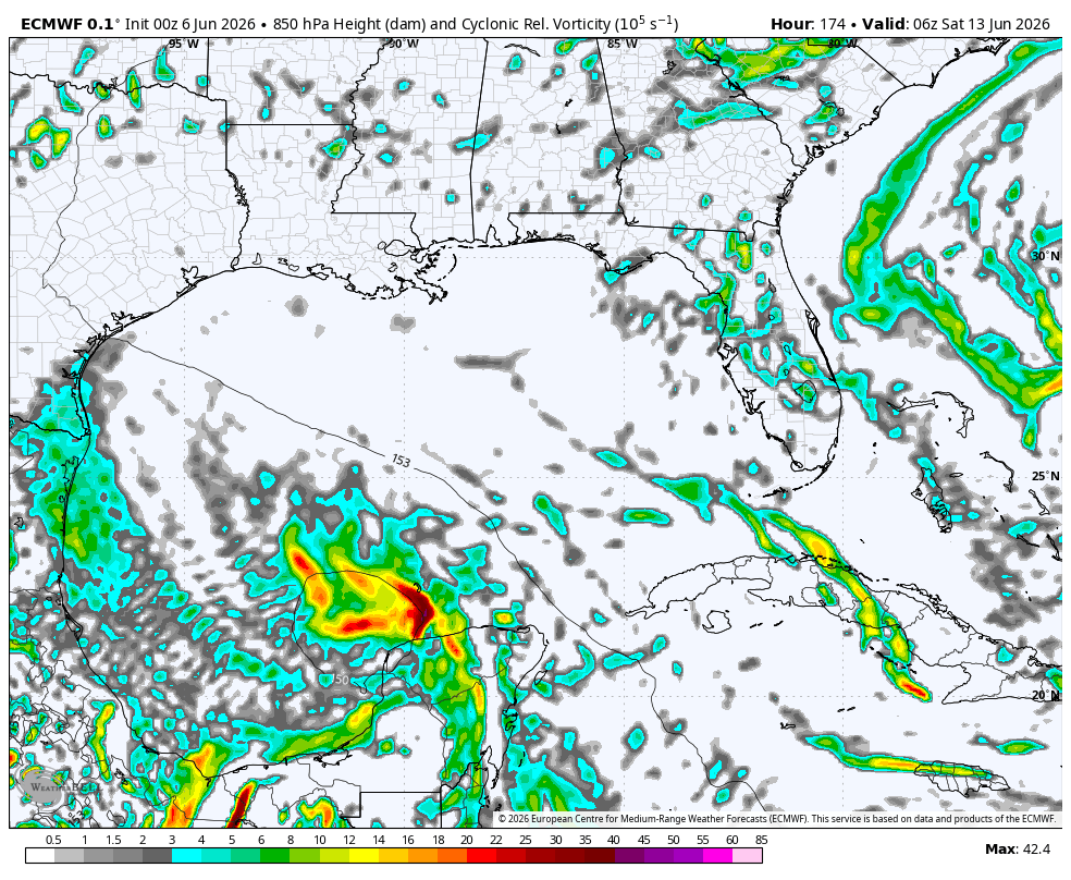 SCweather_wx's tweet photo. Overnight Euro & EPS runs still reflect the tropical activity signal. CAG (A broad area of spin in & around Central America) will help increase & push moisture further North which will give an opportunity for tropical development. The GFS continue to be aggressive & much further East. AI guidance doesn't like the chance very much at all & has some differences with the upper pattern. We continue to watch.