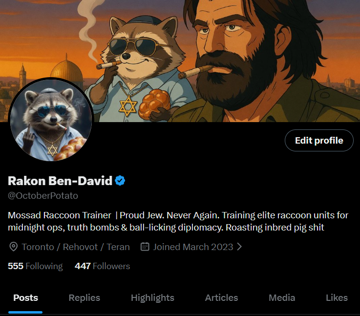 OctoberPotato's tweet photo. @Maccabi226km Raccoon brigade reporting in
https://t.co/jSXsf26za0 https://t.co/c9c5ExMdCC