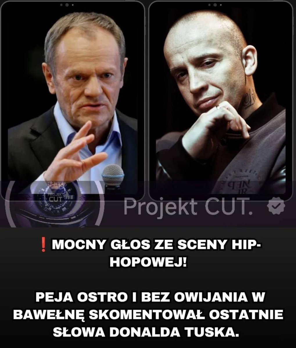 StapelAndrew's tweet photo. 🇵🇱Tusk:
„Dzięki Ukraińcom wiemy, co znaczy bohaterska walka w obronie własnego kraju.”

Nawet nie chce mi się tego komentować.
 Raper "Peja" zrobił to wystarczająco dosadnie:

"Skandal i absurd, co ty opowiadasz, Tusk! Mówisz to do Polaków? Do narodu, który:"
Przetrwał 123 lata zaborów, choć wymazano go z map – 
i nigdy nie stracił swojej tożsamości.
W 1920 roku pod Warszawą zatrzymał bolszewików, ratując przed tą plagą całą Europę.
Stworzył Polskie Państwo Podziemne – fenomen struktury oporu na skalę całej okupowanej Europy.
Krwawił w Powstaniu Warszawskim, wybierając walkę do samego końca zamiast życia na kolanach.
Bił się na każdym froncie II wojny światowej – od podniebnych bitew o Anglię po brawurowe zdobycie Monte Cassino.
Rzucił na kolana komunizm dzięki „Solidarności”, robiąc coś, na co reszta świata nie miała odwagi.
"I ty dzisiaj bezczelnie twierdzisz, że my dopiero „dzięki komuś” dowiadujemy się, czym jest walka o własny kraj?!" 🥸