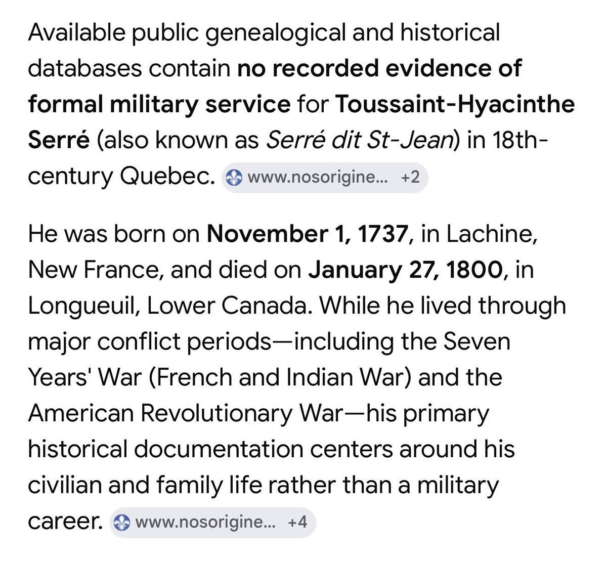 PhilCere's tweet photo. As I often said to my brothers in 1RCR back in the day, "you are all lucky that my distant "Coureur de Bois" grunt militia ancestors Toussaint-Hyacinthe Serré & Michel Théberge were hungover for the battle and slept through the Plains of Abraham!! 
Otherwise you’d all be babbling in Québecois right now Lol"

PS- no clue if that’s true, but it was always good for a laugh.