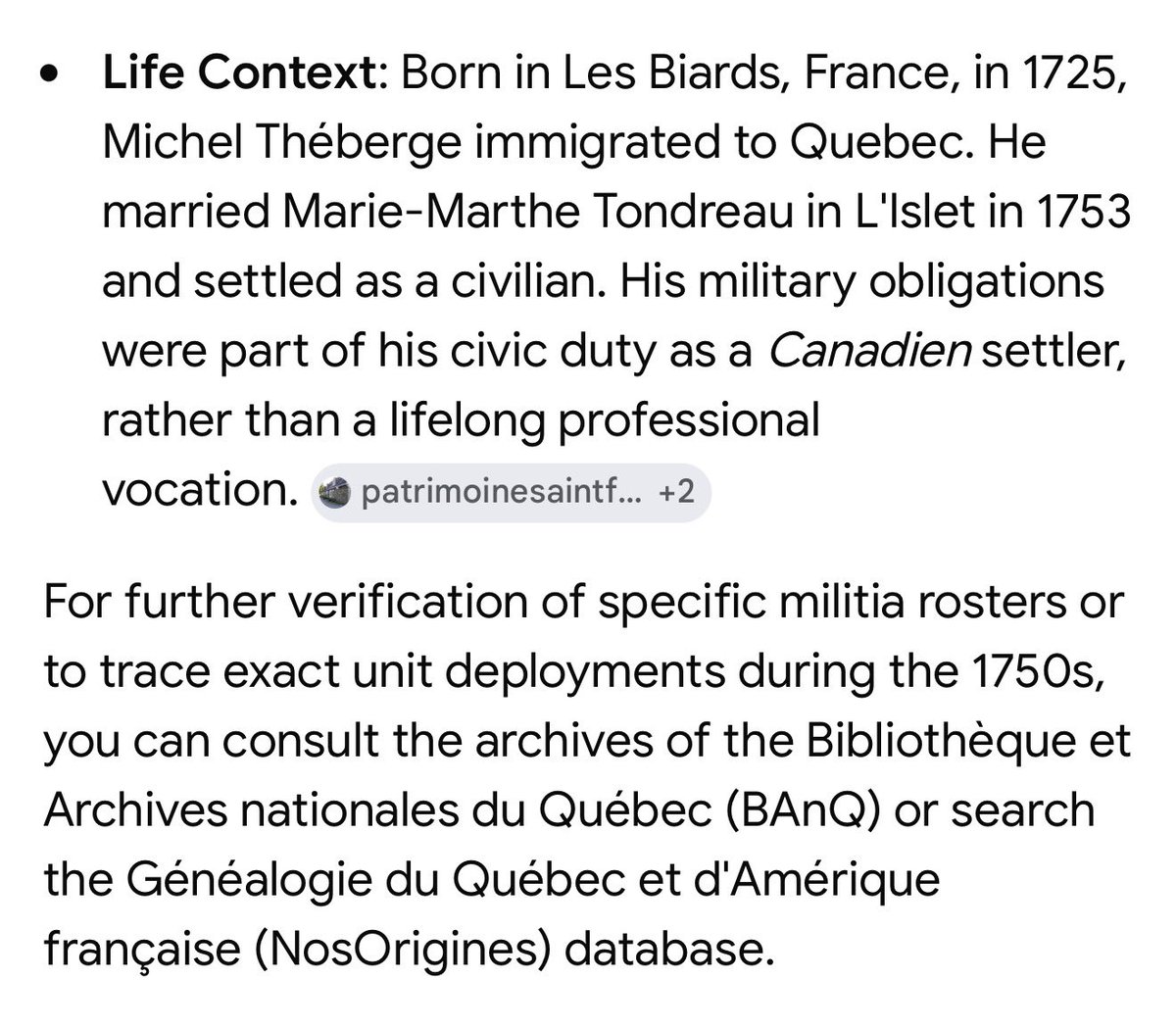 PhilCere's tweet photo. As I often said to my brothers in 1RCR back in the day, "you are all lucky that my distant "Coureur de Bois" grunt militia ancestors Toussaint-Hyacinthe Serré & Michel Théberge were hungover for the battle and slept through the Plains of Abraham!! 
Otherwise you’d all be babbling in Québecois right now Lol"

PS- no clue if that’s true, but it was always good for a laugh.