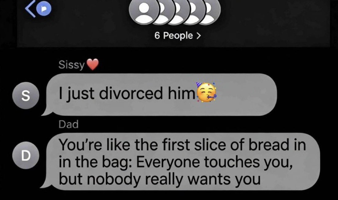 15x0xx's tweet photo. My blood sister just got her 5th divorce today and my dad is crashing out in the family group chat I can’t breathe 😭💀 https://t.co/aQyDclu1qm
