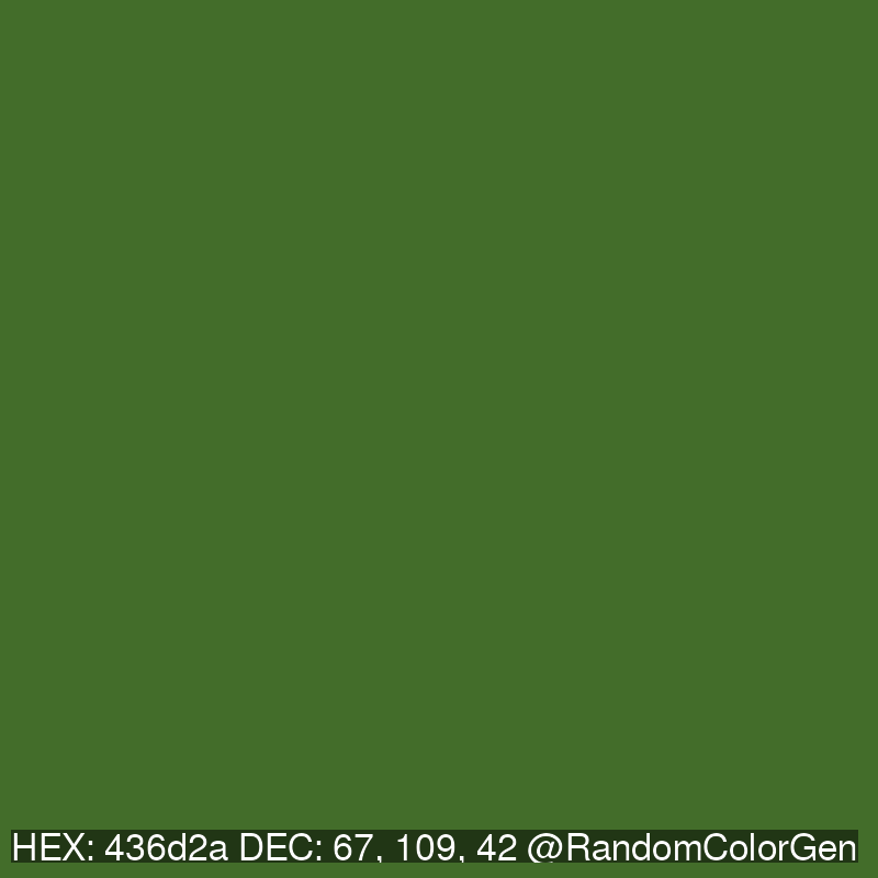 RandomColorGen's tweet photo. 436d2a
67, 109, 42 https://t.co/JxYivp6lBp