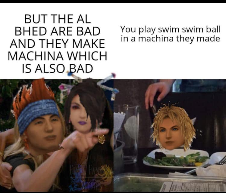 Kitkat53351's tweet photo. @realMaalouf Ah, so they did the FFX meme? All of it is Harem, except what I want to use for my conveniences. https://t.co/6aVjcw1SNC