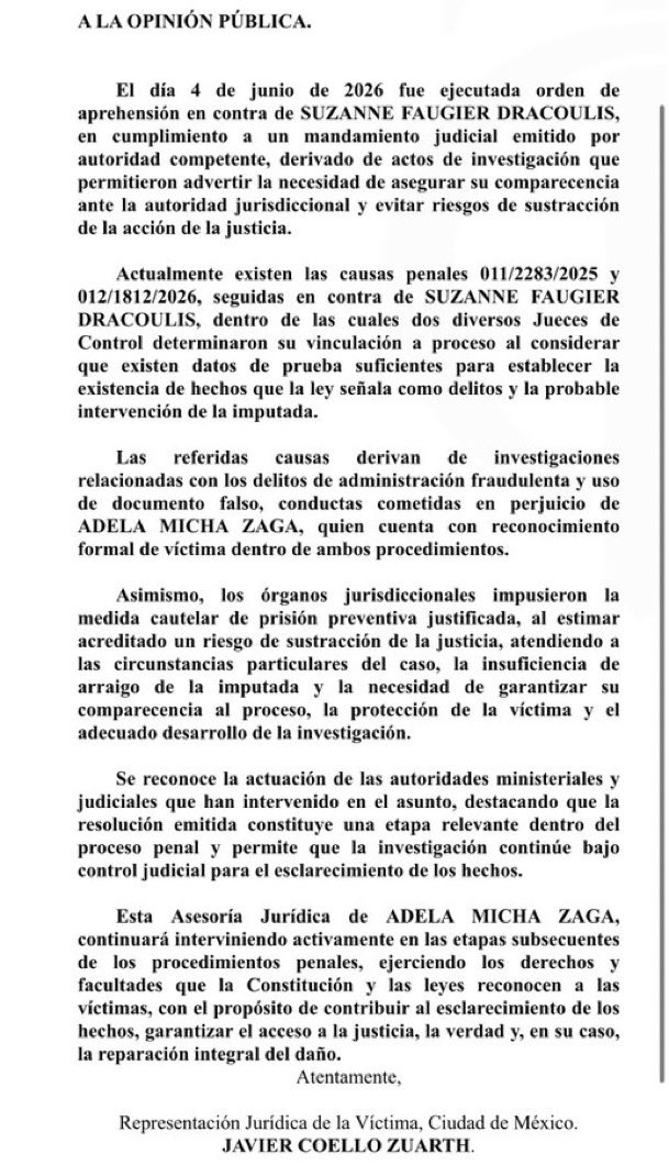 Ultrapuebla's tweet photo. Suzanne Faugier fue detenida y vinculada a proceso por presunta administración fraudulenta y uso de documento falso. Adela Micha fue reconocida como víctima en ambos casos. https://t.co/m628XbjNOk