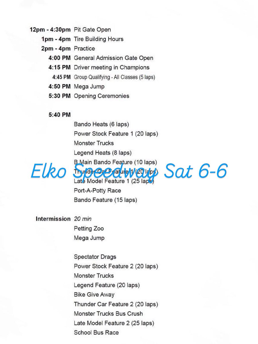 ElkoJason's tweet photo. #elkospeedway June 6 2026 Elko Speedway schedule https://t.co/QLgCnSSChU