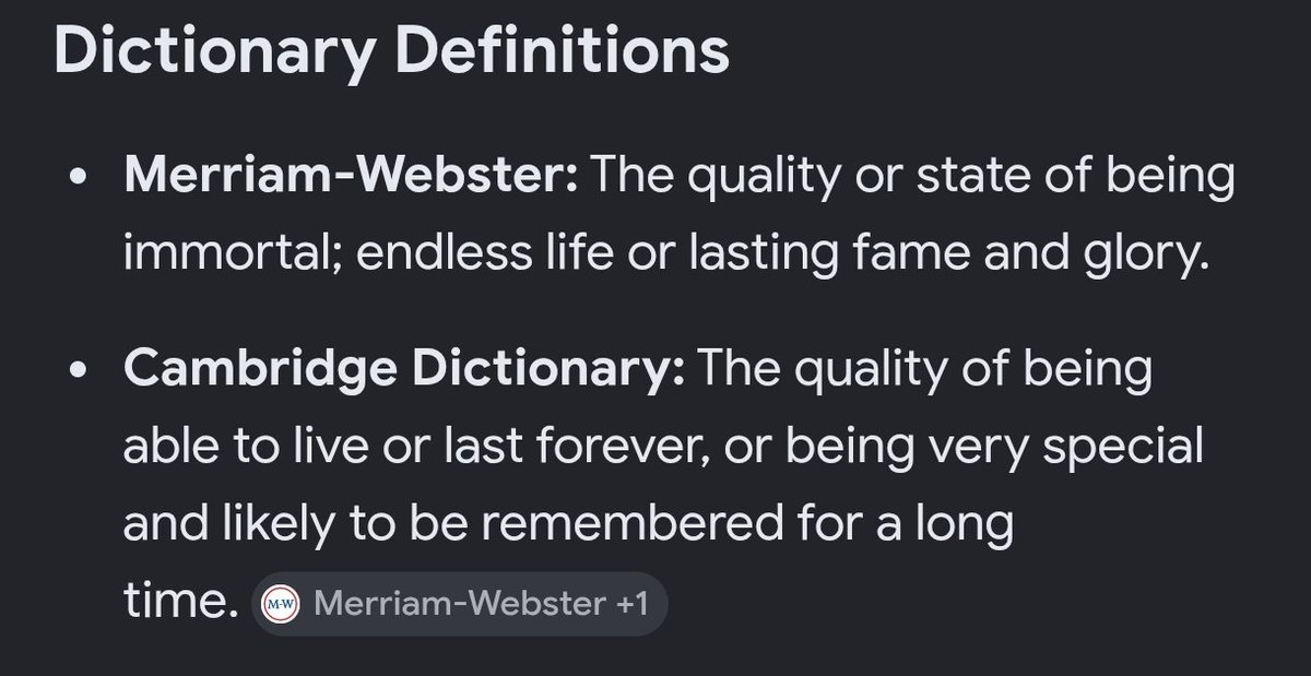 heemortality's tweet photo. “existing forever”, “endless”, “...able to live or last forever”, “being very special &amp; likely to be remembered for a long time”.

well, of course. https://t.co/xDz2OaFJmI