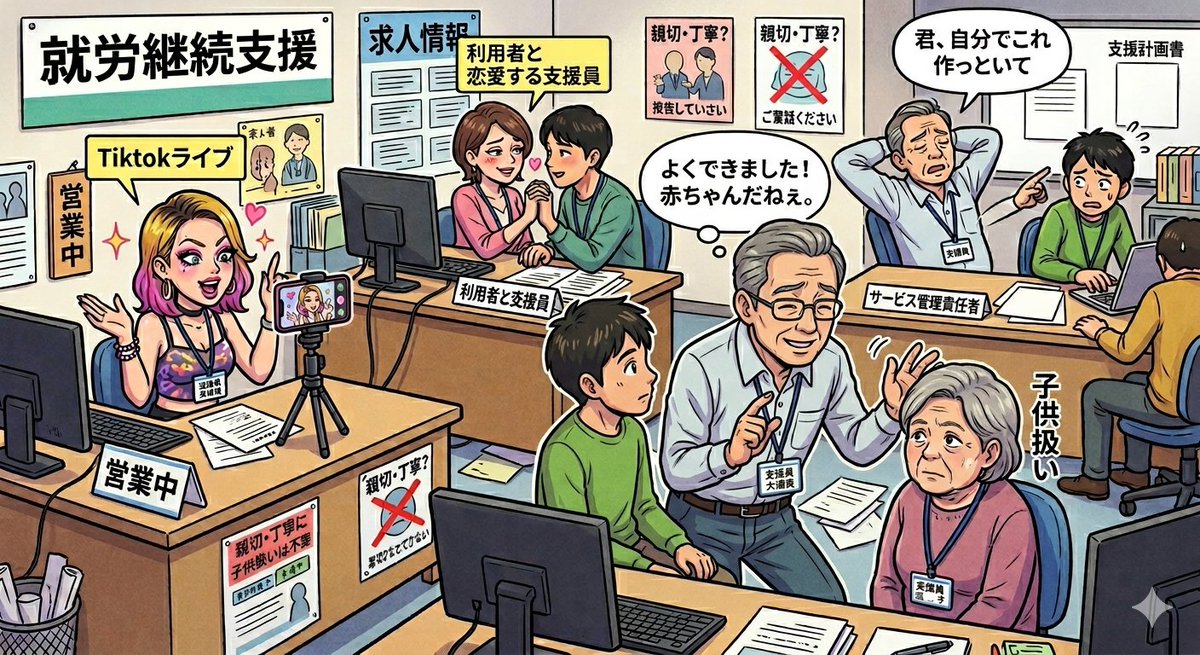 yuta_asd_adhd's tweet photo. 就労支援サービスに実際にいるヤバい支援員

・上から目線の対応
・子供扱いする支援員
・利用者と恋愛する支援員
・Tiktokライブを営業中にする支援員
・支援計画を利用者に作成させるサビ管

この辺は見たり、聞いたりしたことがある。
数日間の体験で、とこの辺の空気感は、感じられる。