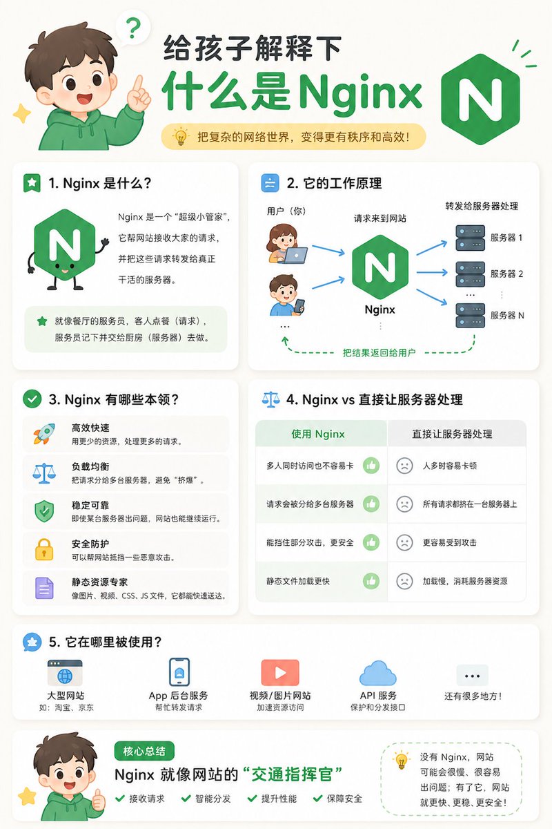 knowledgefxg's tweet photo. 给孩子解释下什么是Nginx？
#给孩子解释下 #计算机网络小知识 #互联网小知识 https://t.co/5tj3ELHdyN