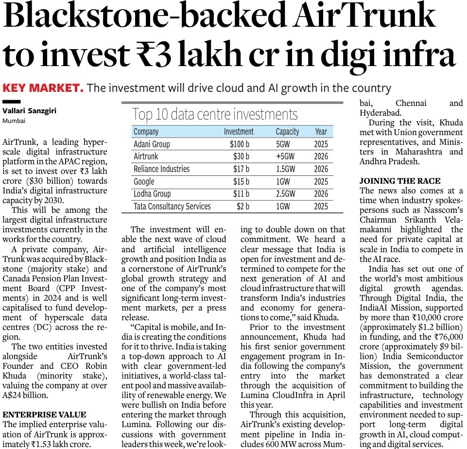 jprcindia's tweet photo. @elonmusk If you are in AI, Don't miss Great Indian Opportunity.
AirTrunk has chosen Chennai, Mumbai and Hyderabad for their investments. https://t.co/7hqjoFlbda