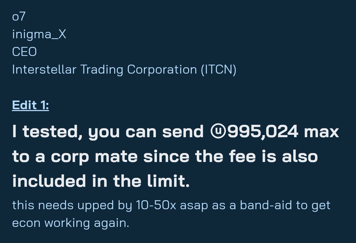 TheRubenSaurus's tweet photo. Good morning citizens!

The servers are finally back on, but you might not want to log in 😅
And apparently CIG put a limit on aUEC trades!!! 😮

Only being able to send <1 Million per transaction, which also has to be approved by both parties involved.
(See attached pictures)

Some issues:
- Shard locks
- Infinite loading screens
- Inventory broken
- Docking not working 
And many other reports of things being on fire.

#StarCitizen