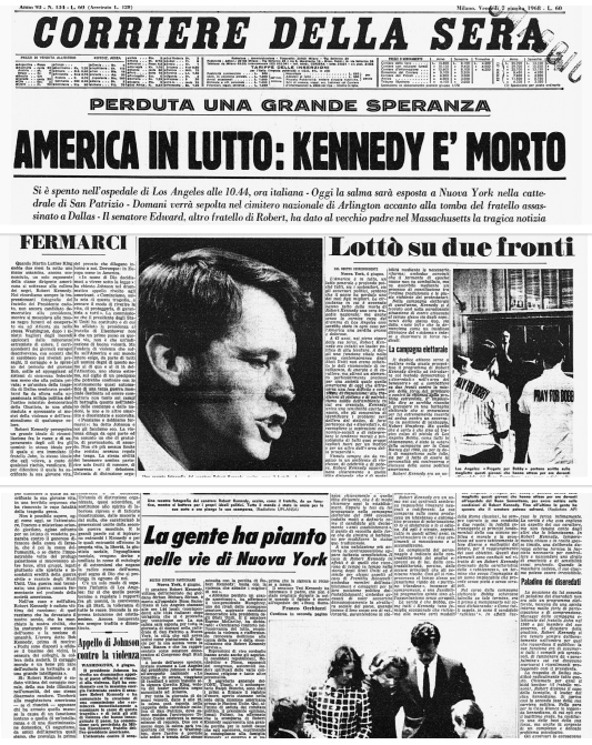 Asiablog_it's tweet photo. #6GIUGNO 1968 🇺🇸

A Los Angeles viene assassinato il senatore "Bob" Kennedy, fratello di JFK e candidato per le presidenziali del 1968.

Per l'omicidio viene condannato a morte, pena poi tramutata in ergastolo, il 24enne palestinese Sirhan Sirhan, che oggi ha 88 anni ed è ancora in galera.